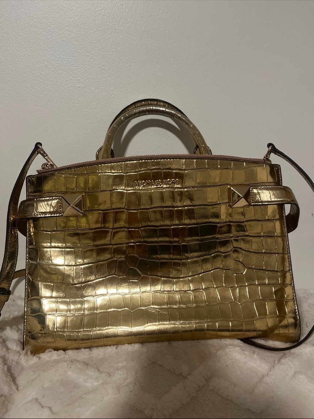 Michael Kors Metallic Gold Croc-Embossed Satchel